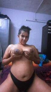 Indian wife playing with her thick melons