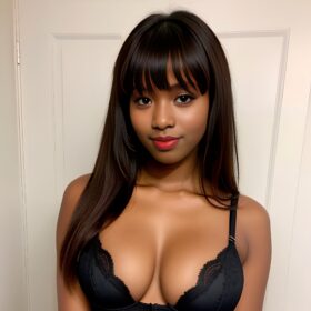 bangs hair lipstick lingerie darker skin