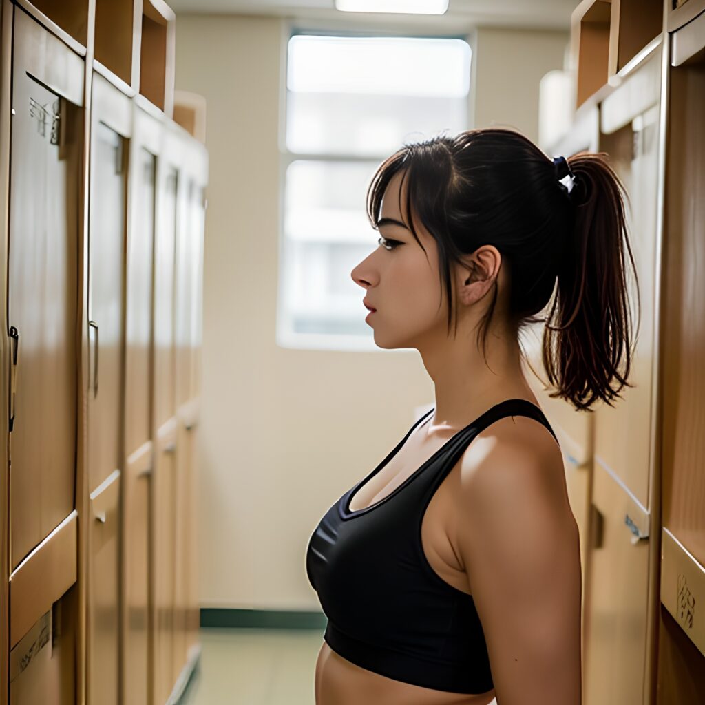 bangs hair yoga pants locker room 