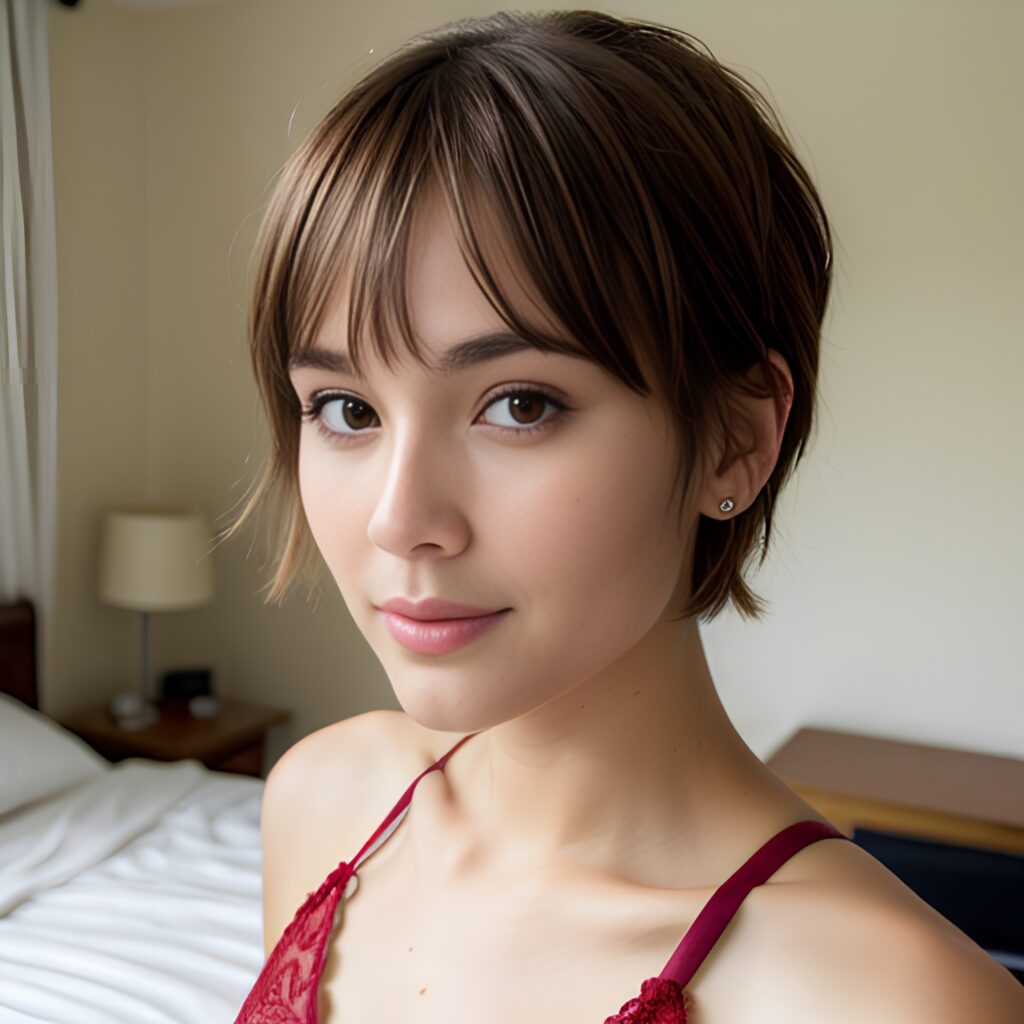 bedroom push up bra close pixie haircut 