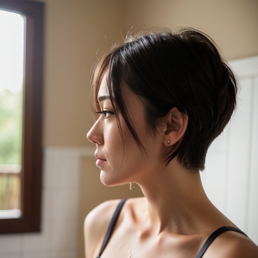 close lingerie shower pixie haircut 