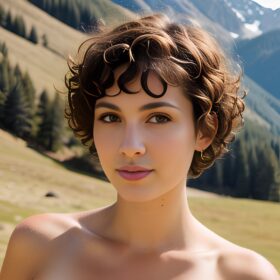 curly hair mountains front pixie haircut