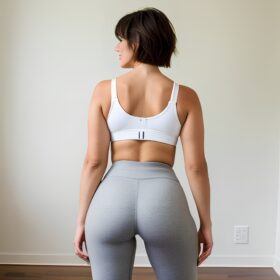 front pixie haircut yoga pants