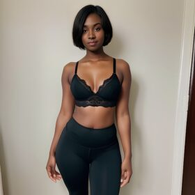 lingerie darker skin yoga pants pixie haircut