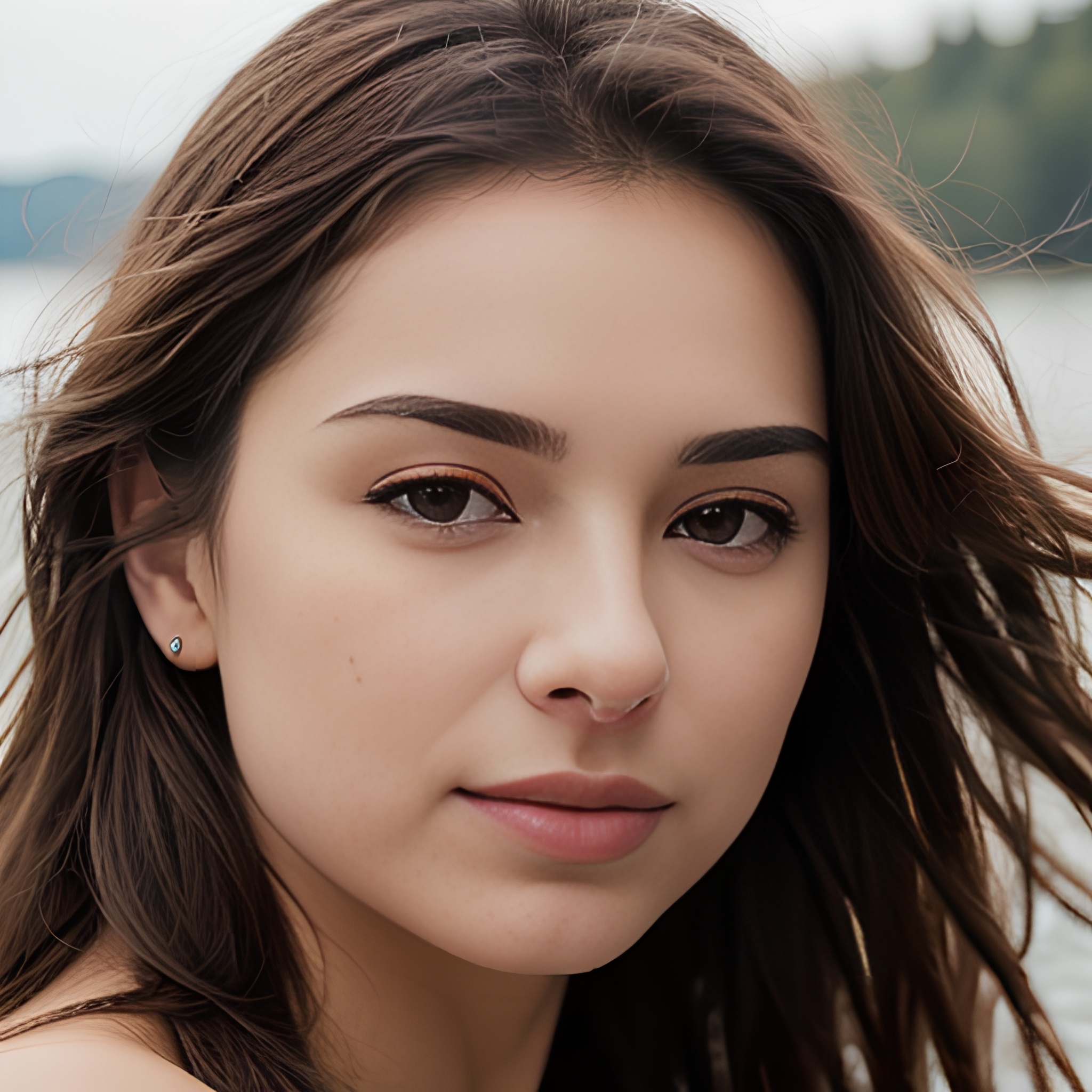 messy hair close lake