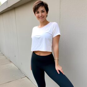 pixie haircut filipina yoga pants