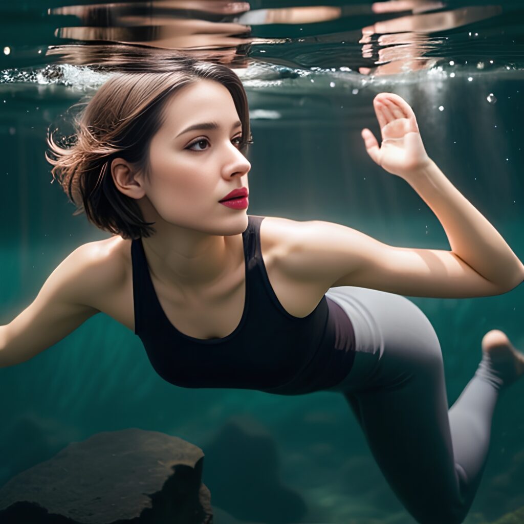 pixie haircut underwater yoga pants 