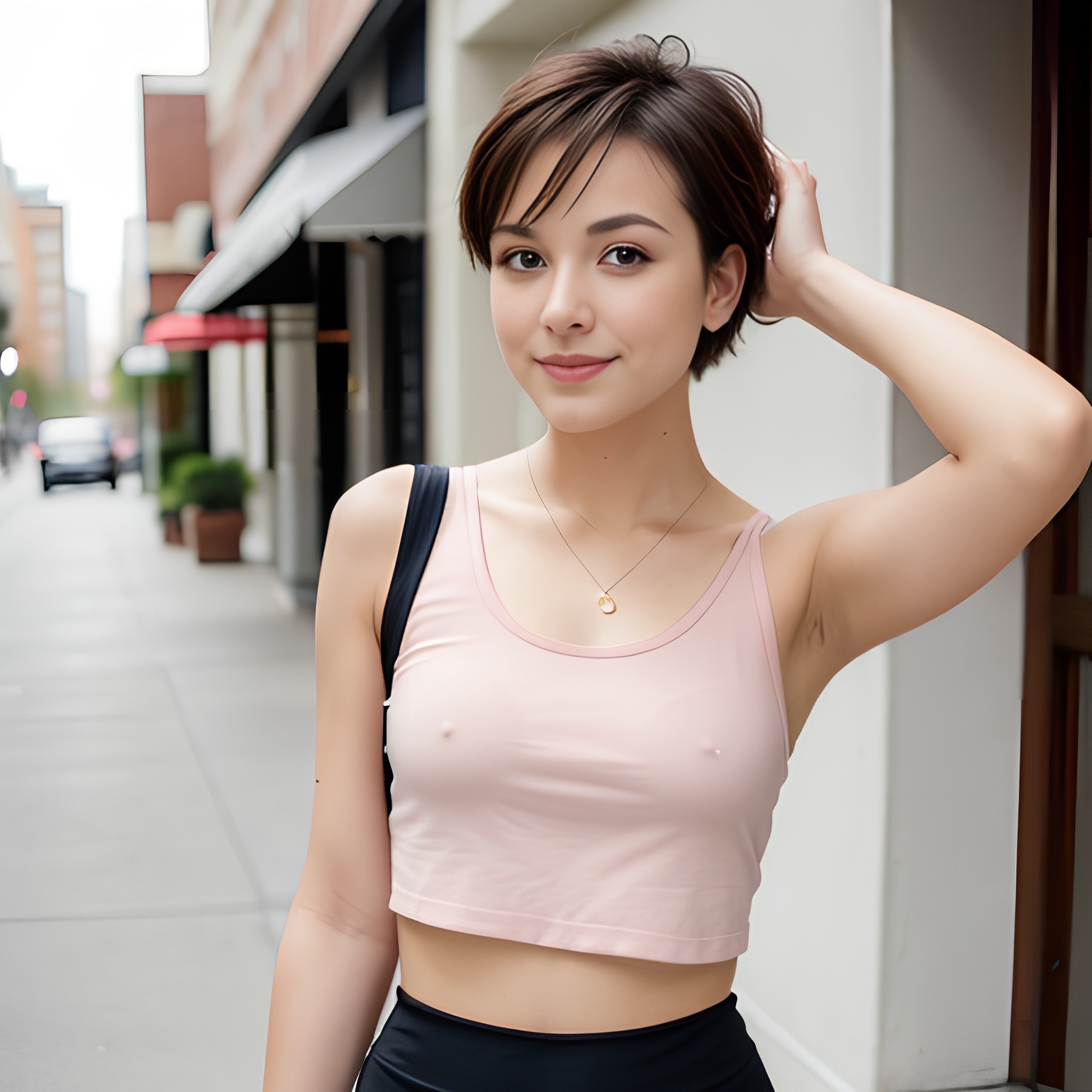 pixie haircut yoga pants cum on body