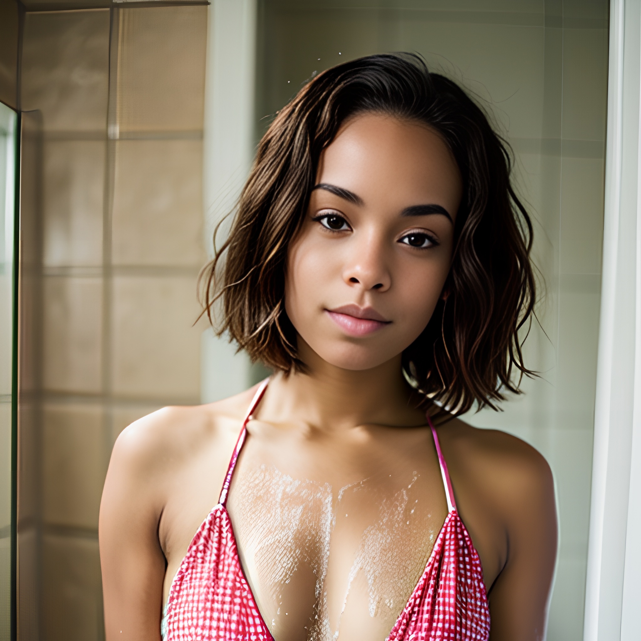 shower bikini pixie haircut