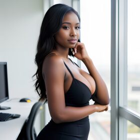 side darker skin office cleavage