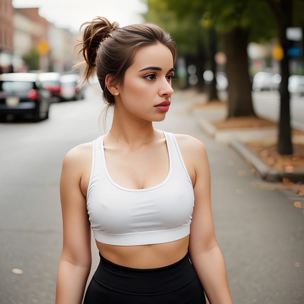 street yoga pants messy hair 