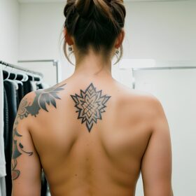 topless tattoo changing room ponytail haircut