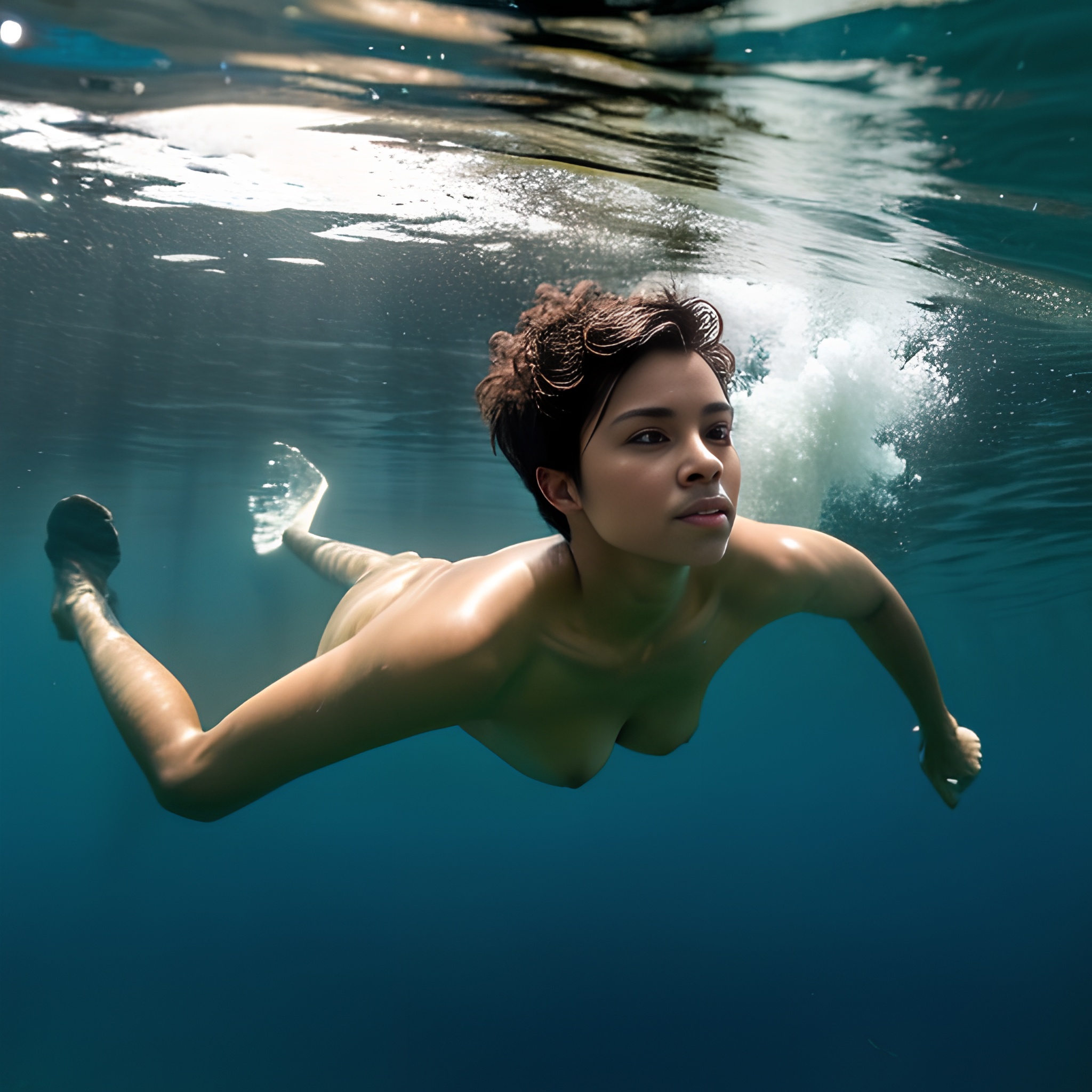 underwater darker skin pixie haircut 