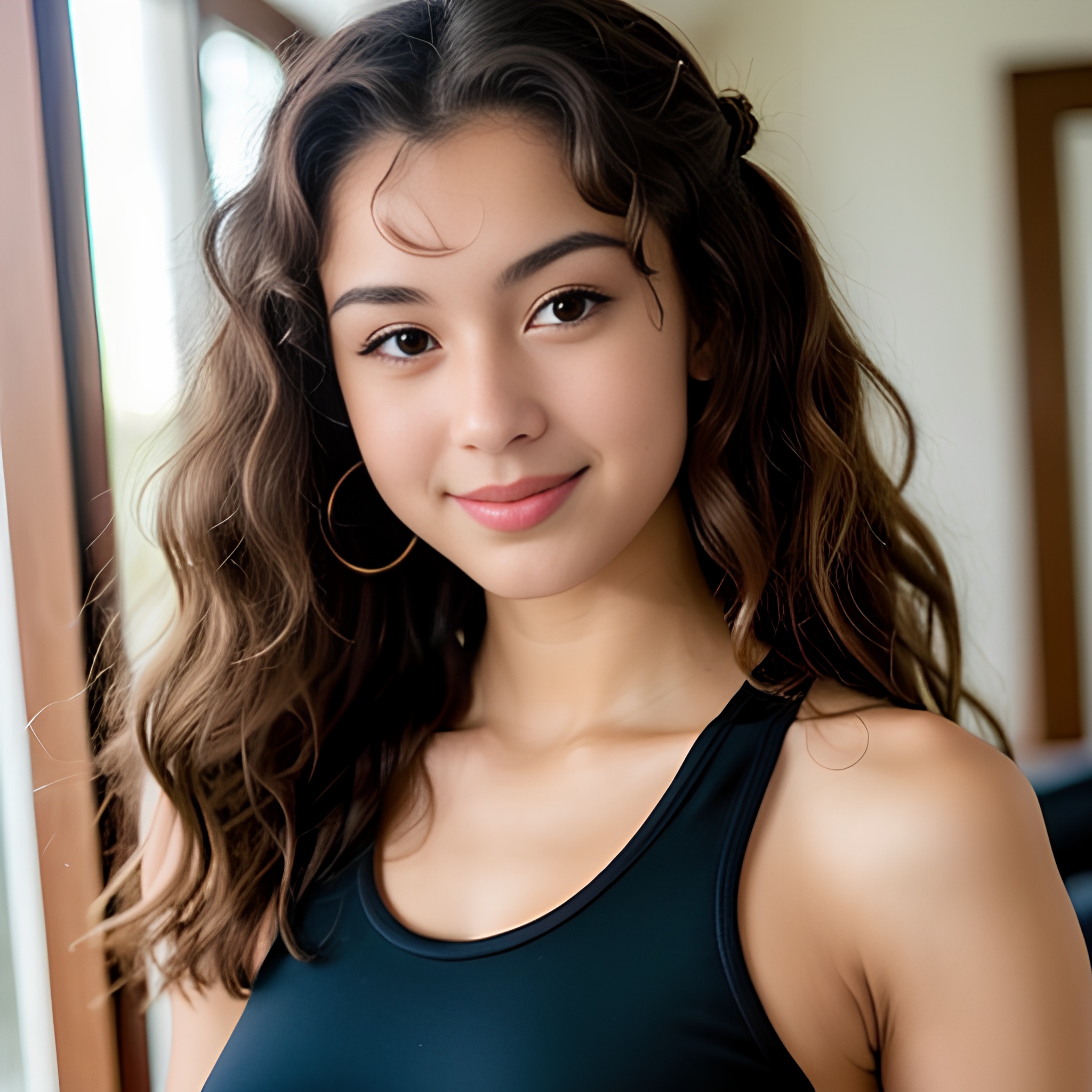 yoga pants bangs hair