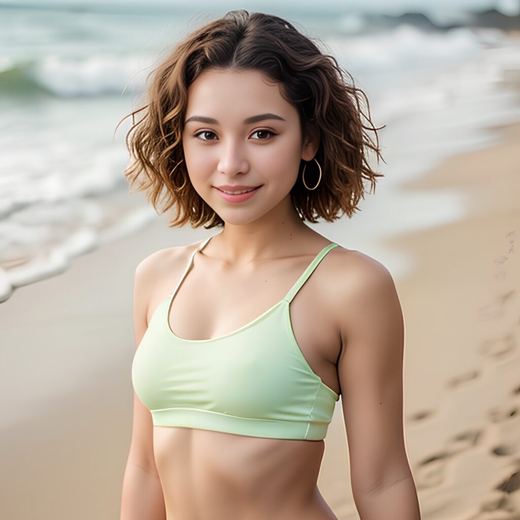 yoga pants beach pixie haircut 