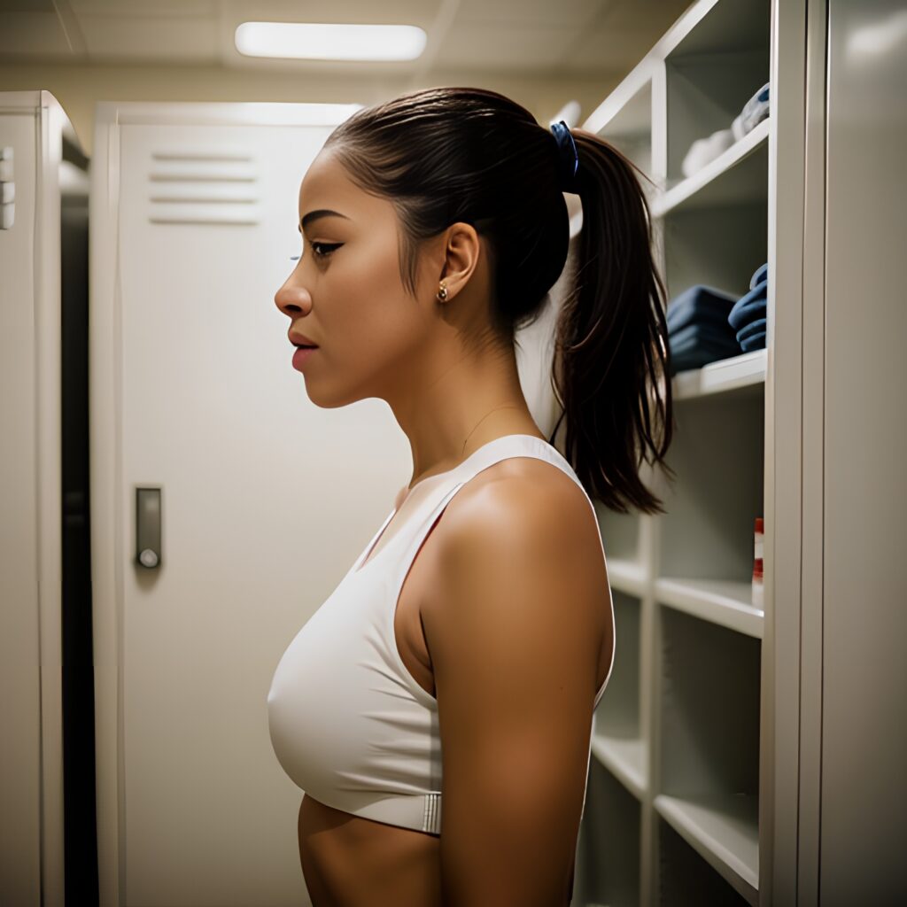 yoga pants locker room ponytail haircut 