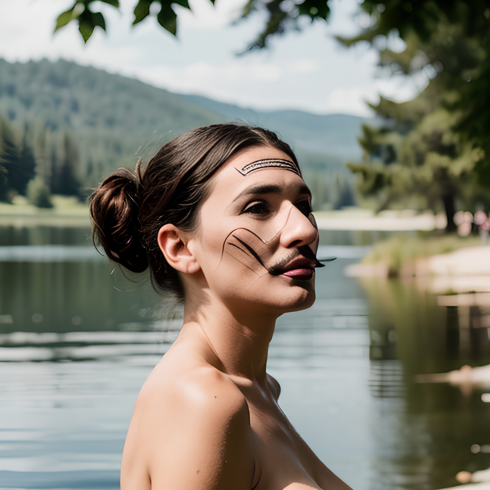 bangs hair close lake