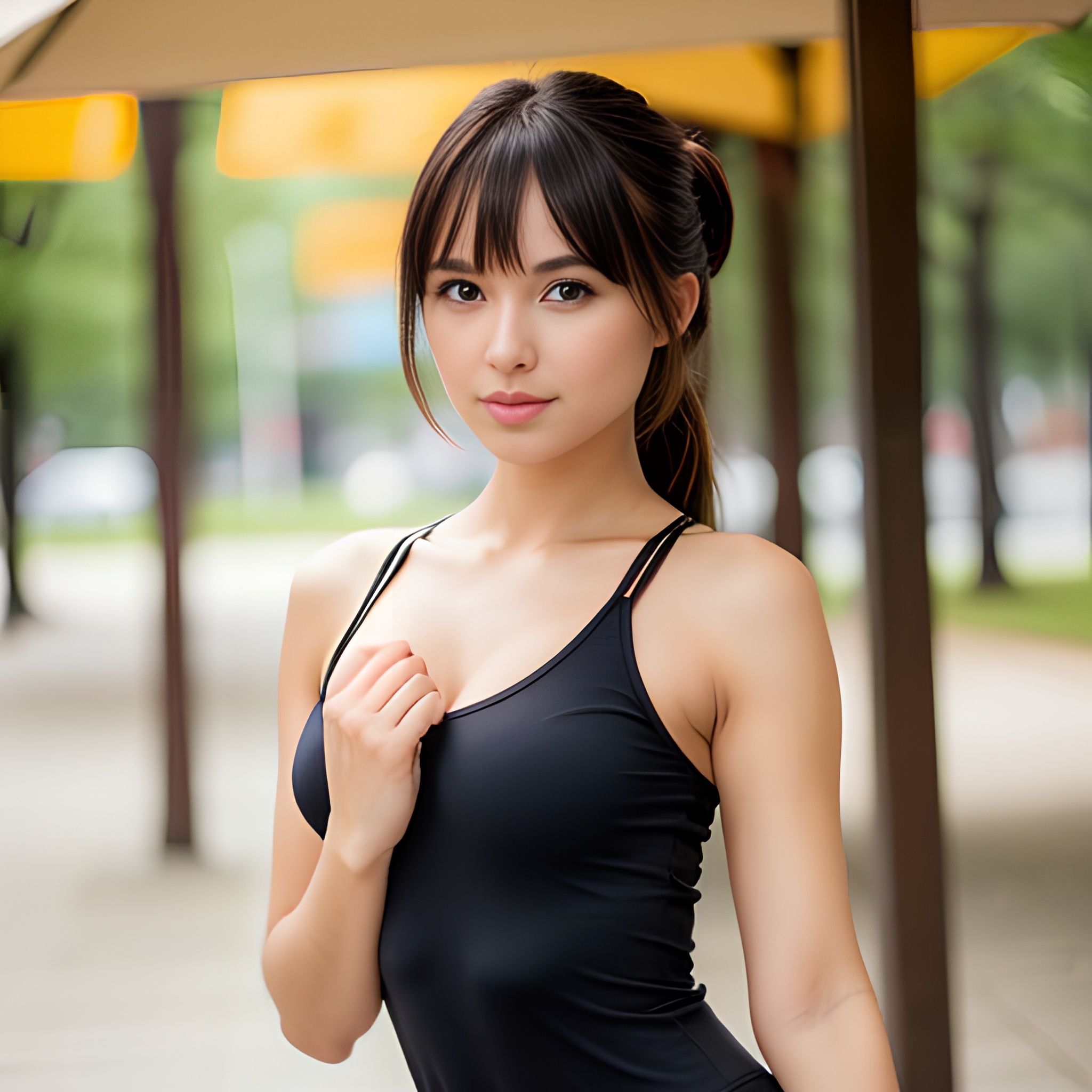 bangs hair yoga pants indonesian