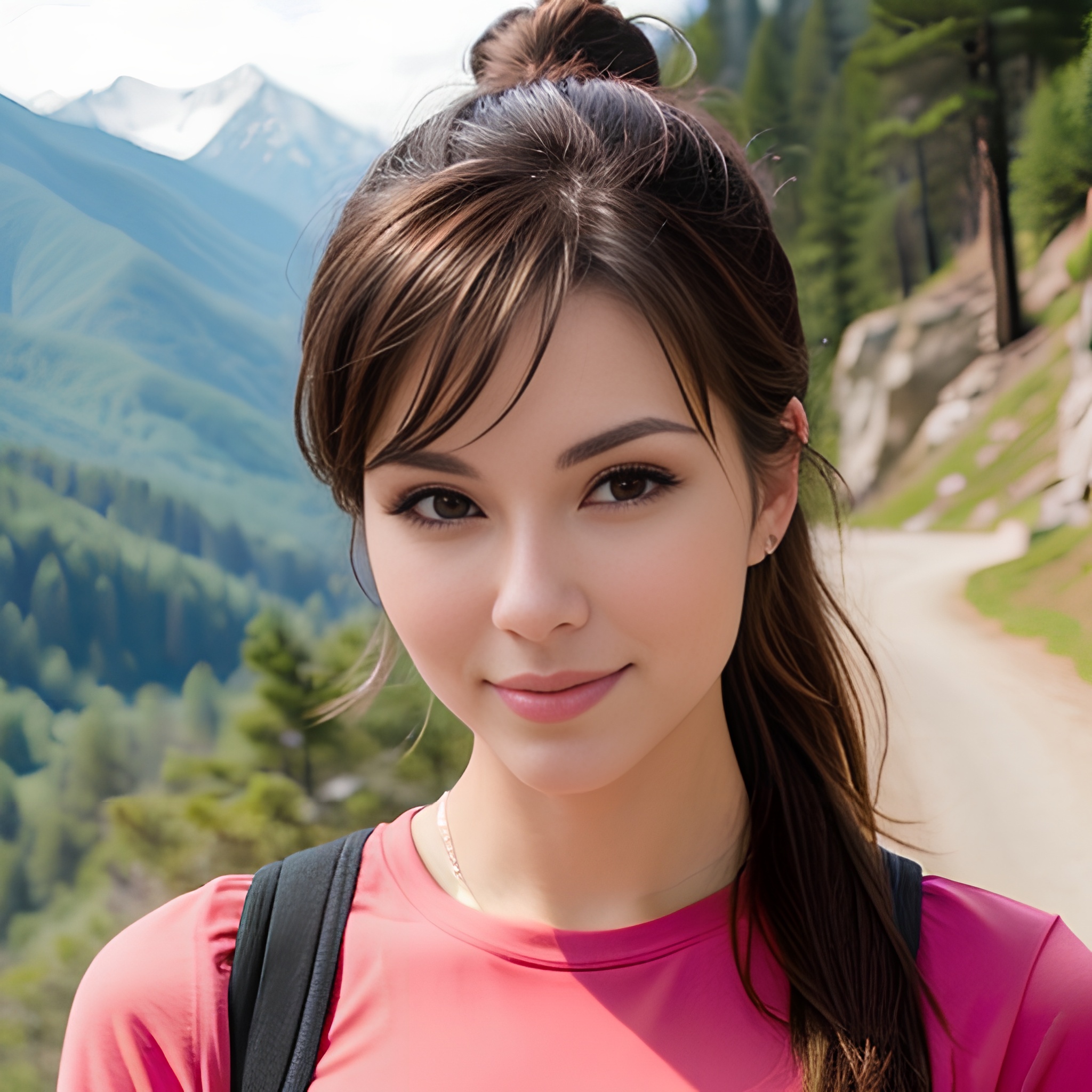 bangs hair yoga pants mountains