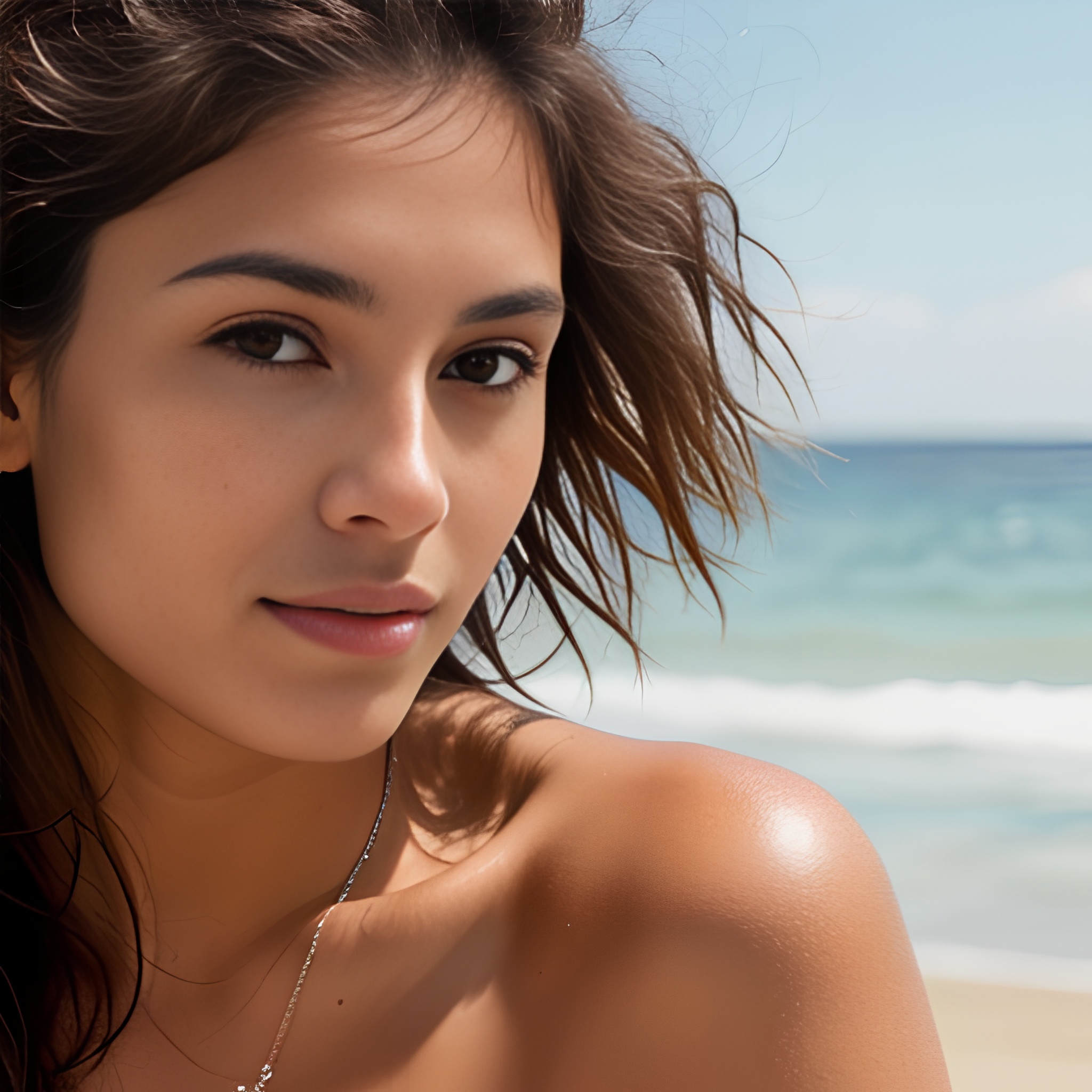 beach dark skin messy hair close 