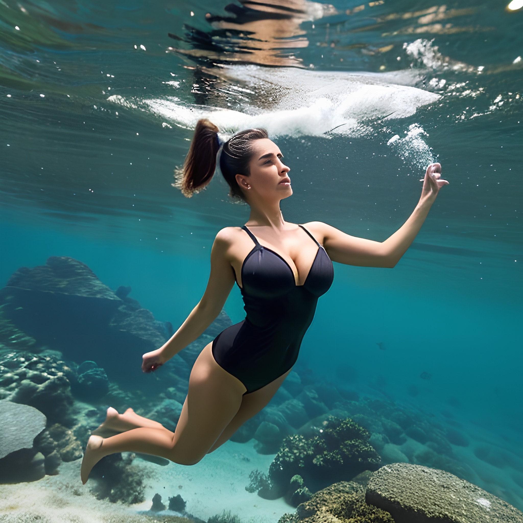 cleavage ponytail haircut underwater 