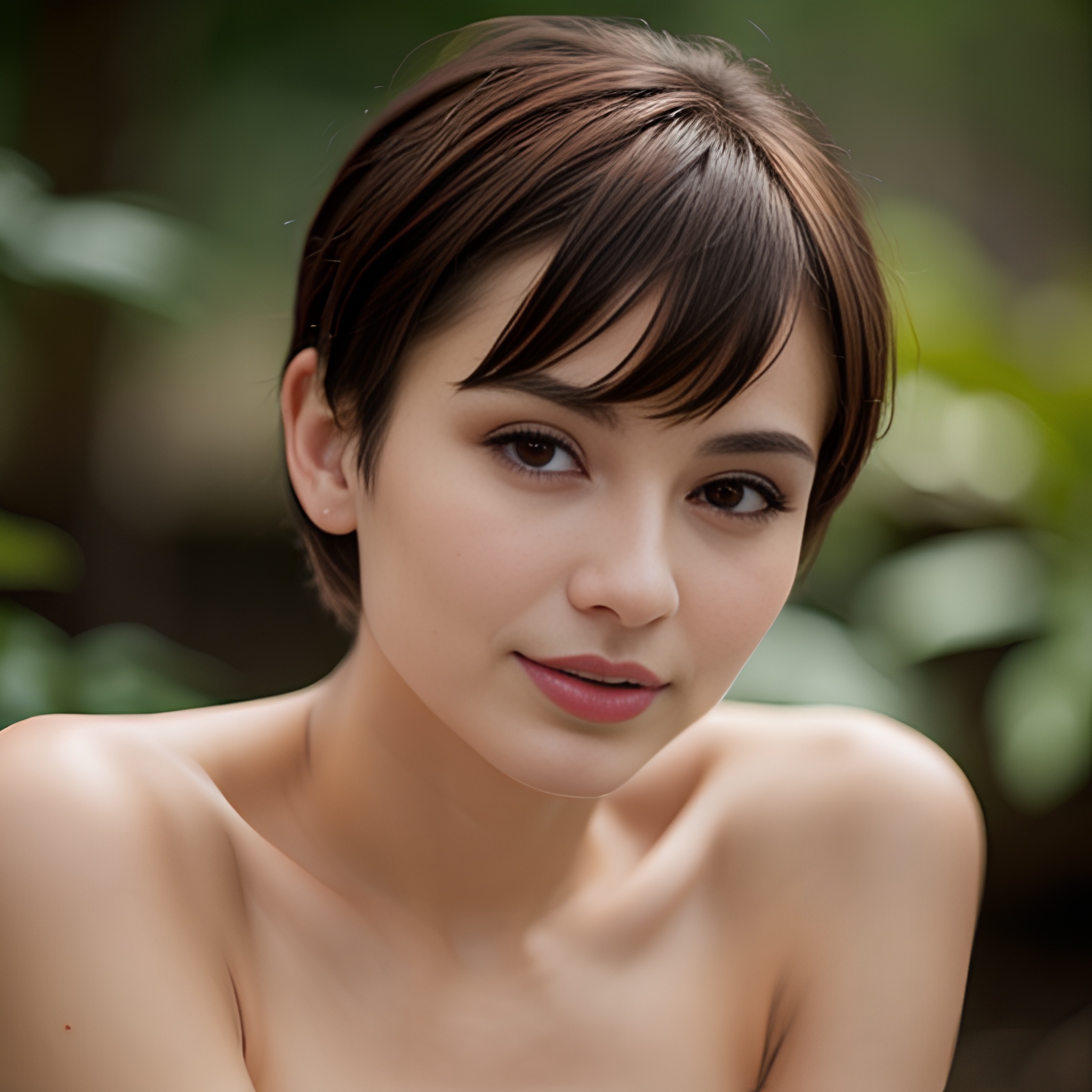 close pixie haircut topless