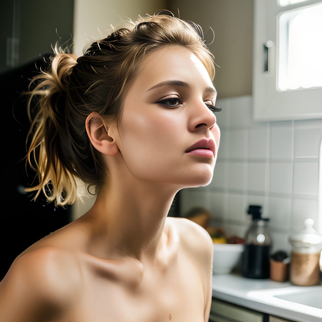 kitchen messy hair close 