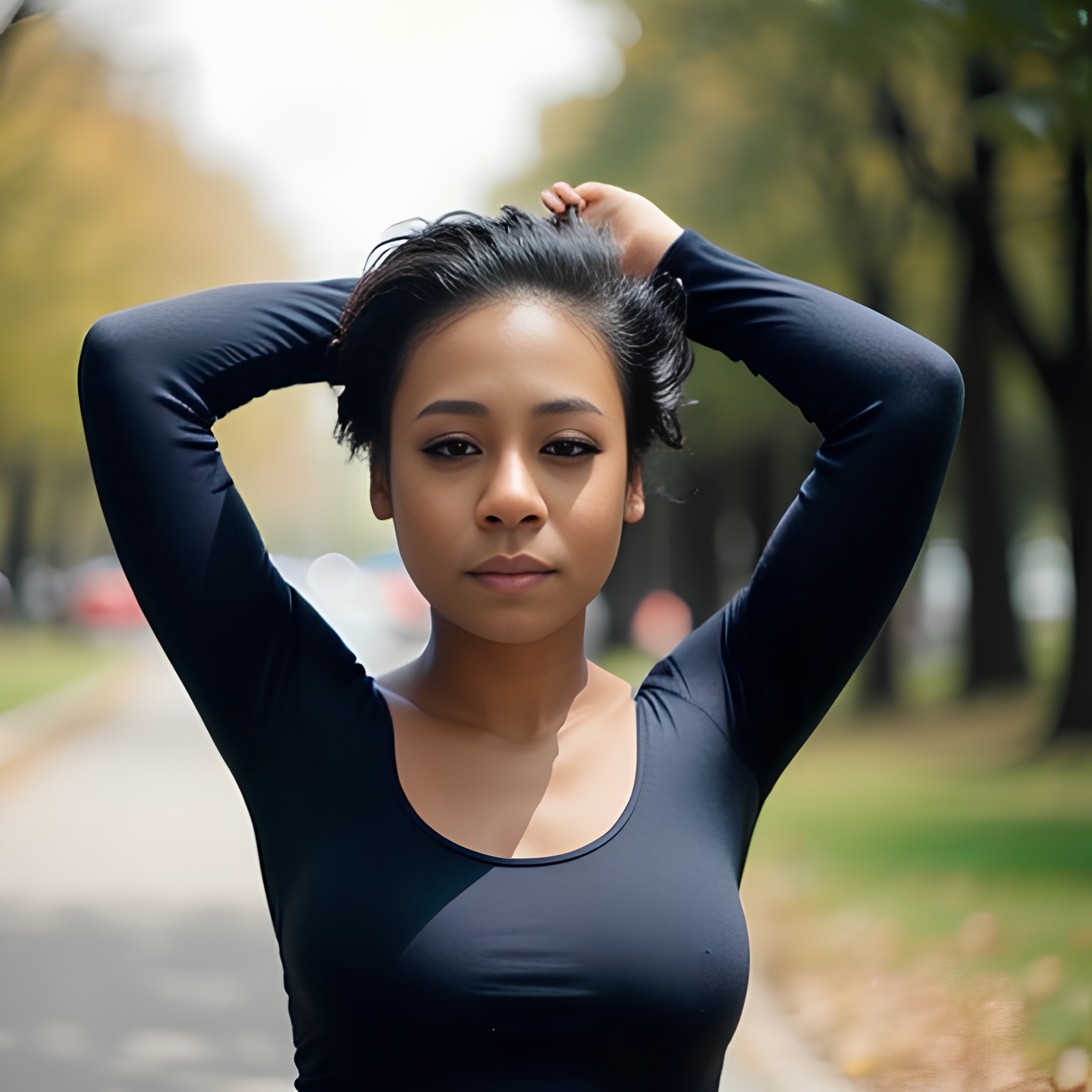 pixie haircut front yoga pants