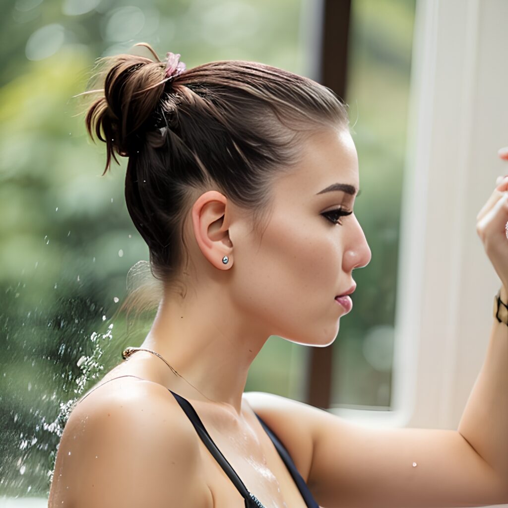 pixie haircut shower bikini 