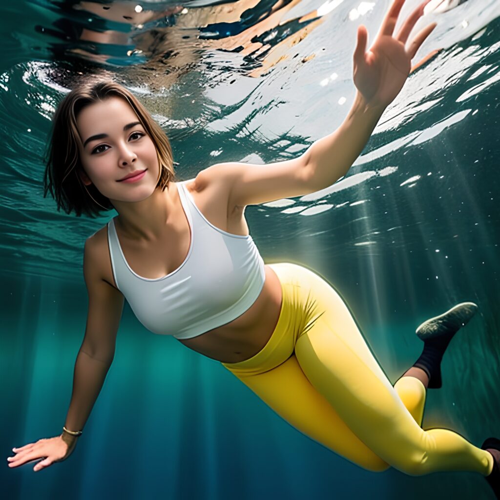 pixie haircut yoga pants underwater 