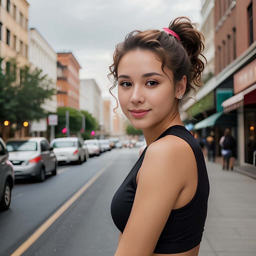 ponytail haircut street yoga pants 