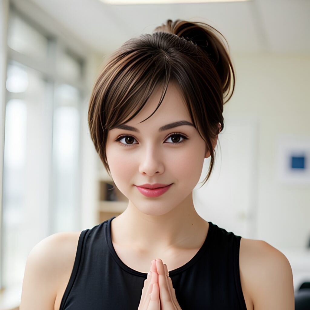 ponytail haircut yoga pants office 