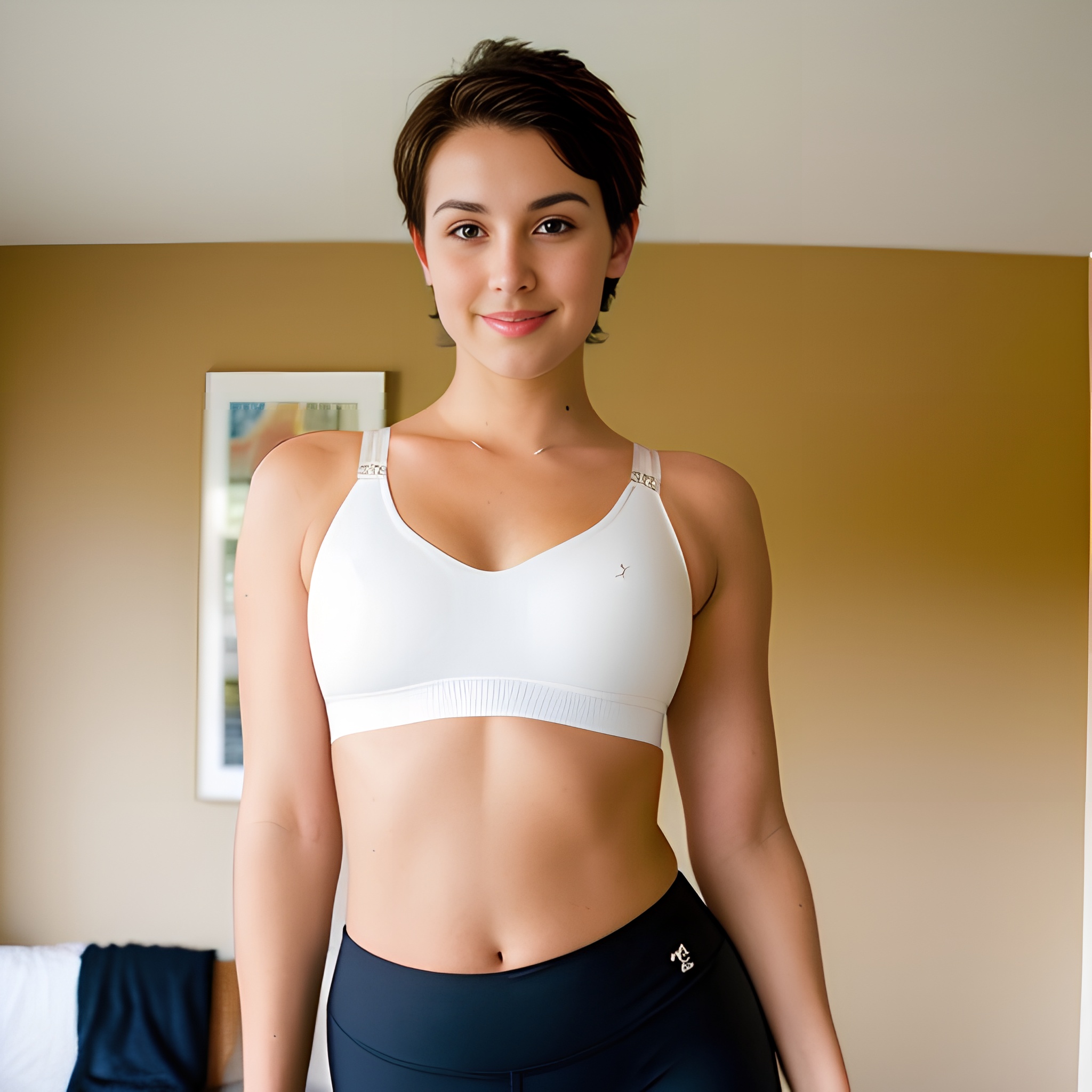 short hair yoga pants bra 