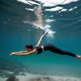 short hair yoga pants underwater back