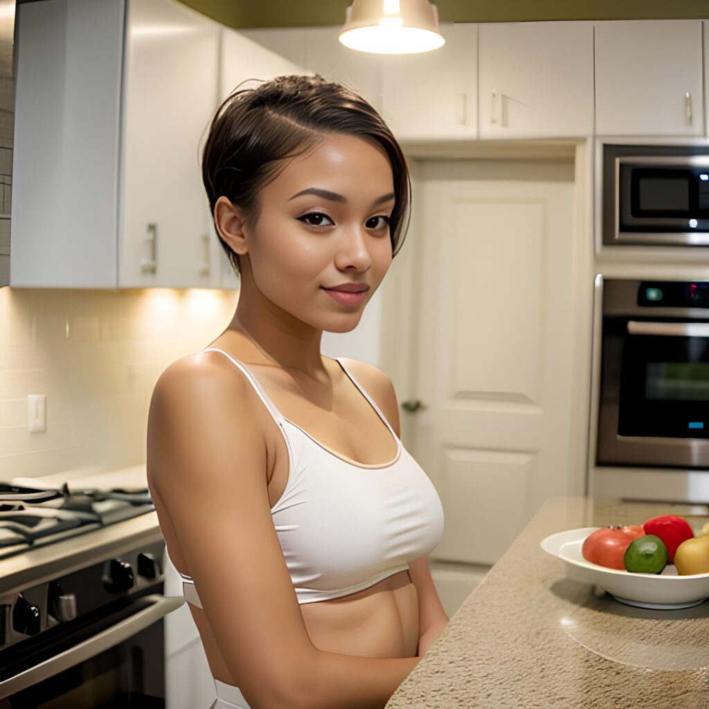 yoga pants kitchen pixie haircut 