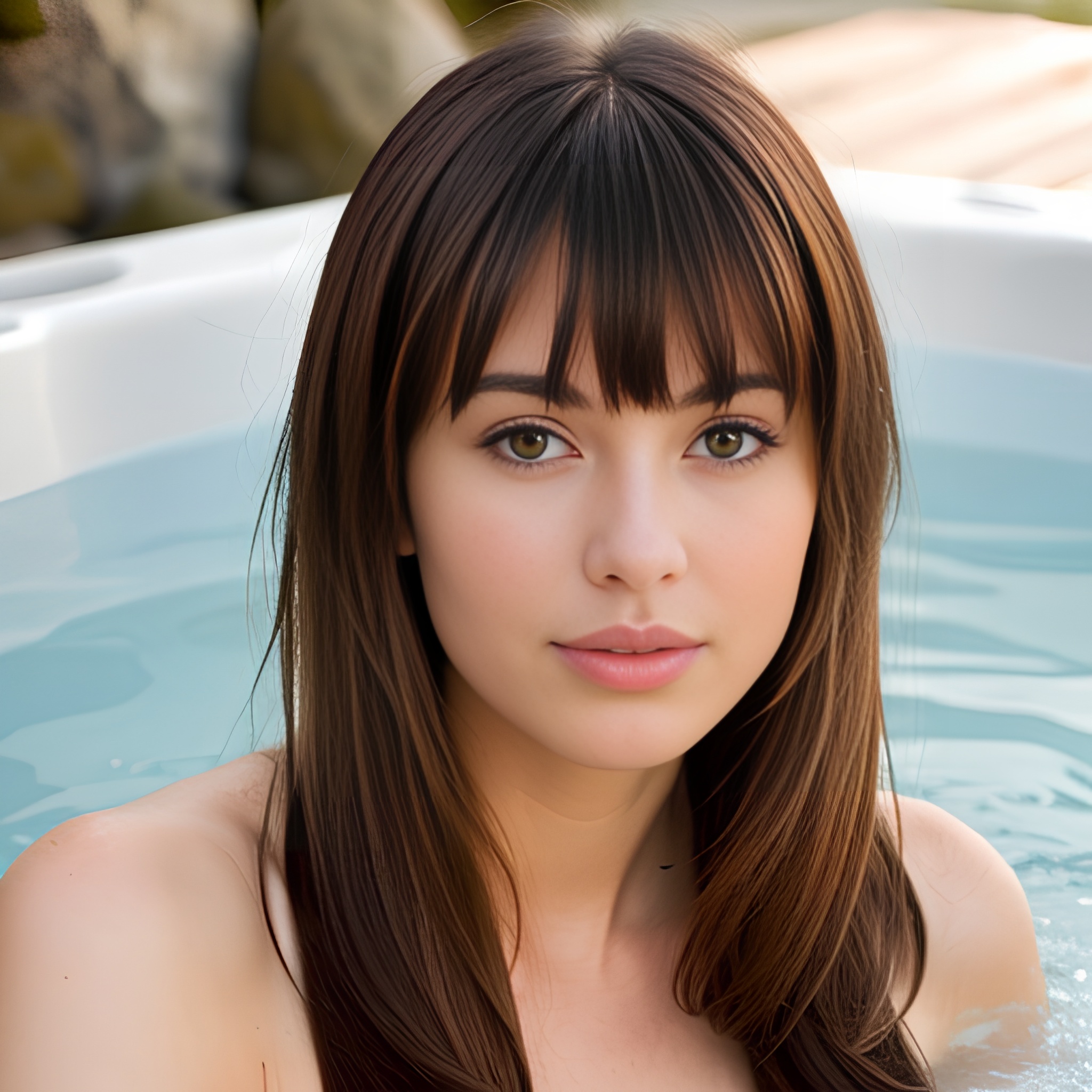 bangs hair long hair close hot tub 