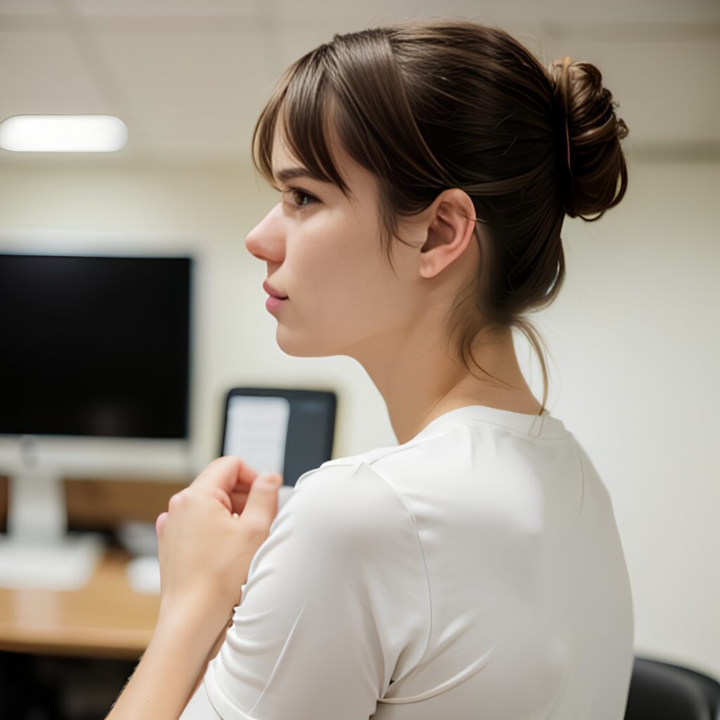 bangs hair office yoga pants 