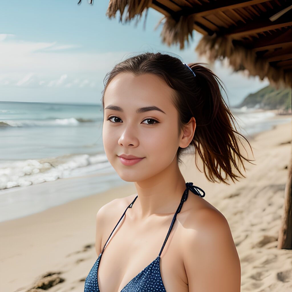 beach ponytail haircut bikini 