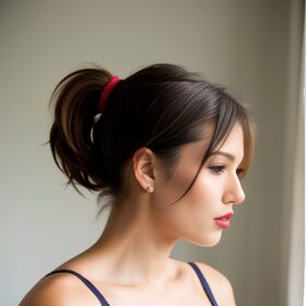 lingerie lipstick ponytail haircut