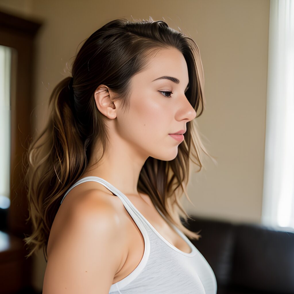 messy hair side yoga pants 