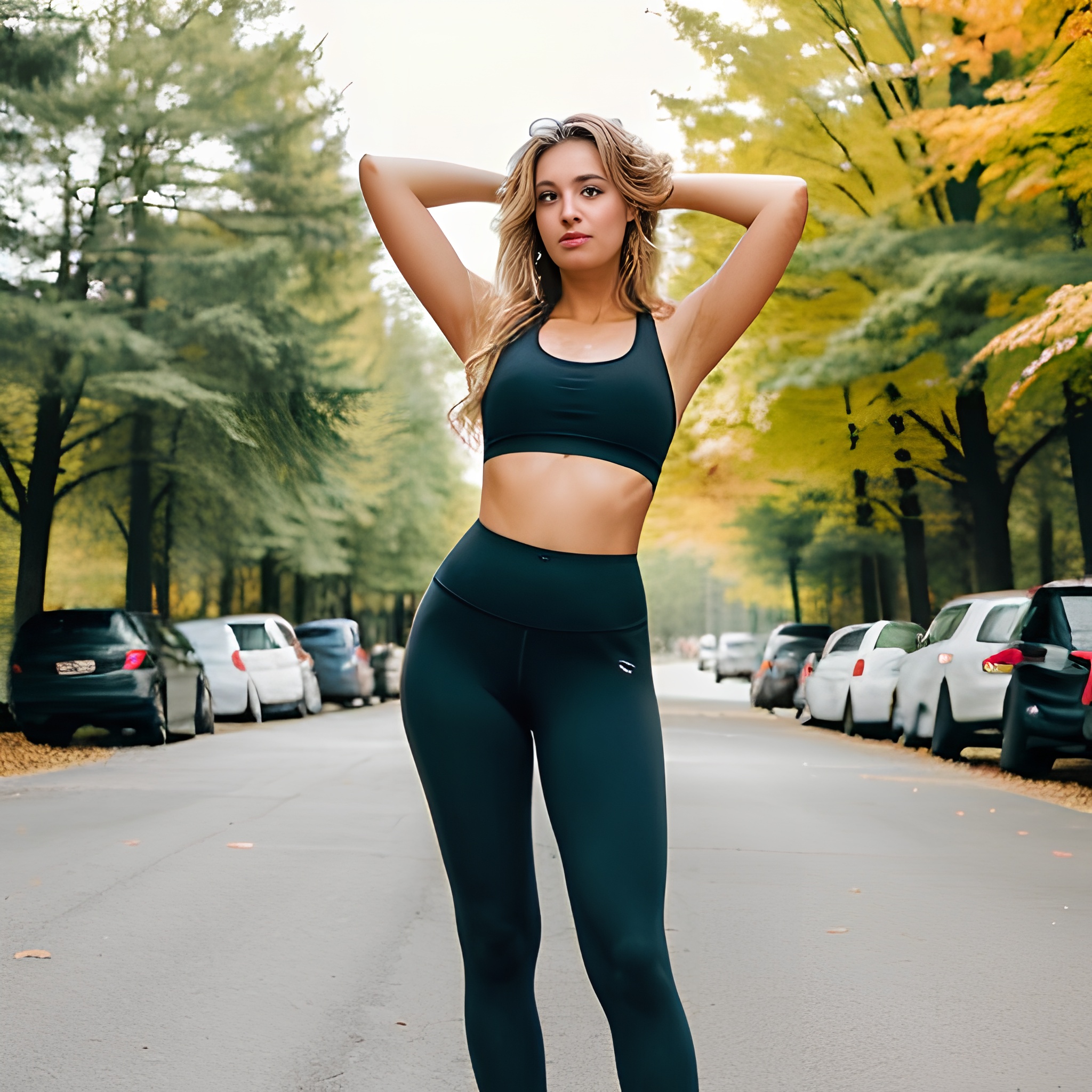 messy hair yoga pants 