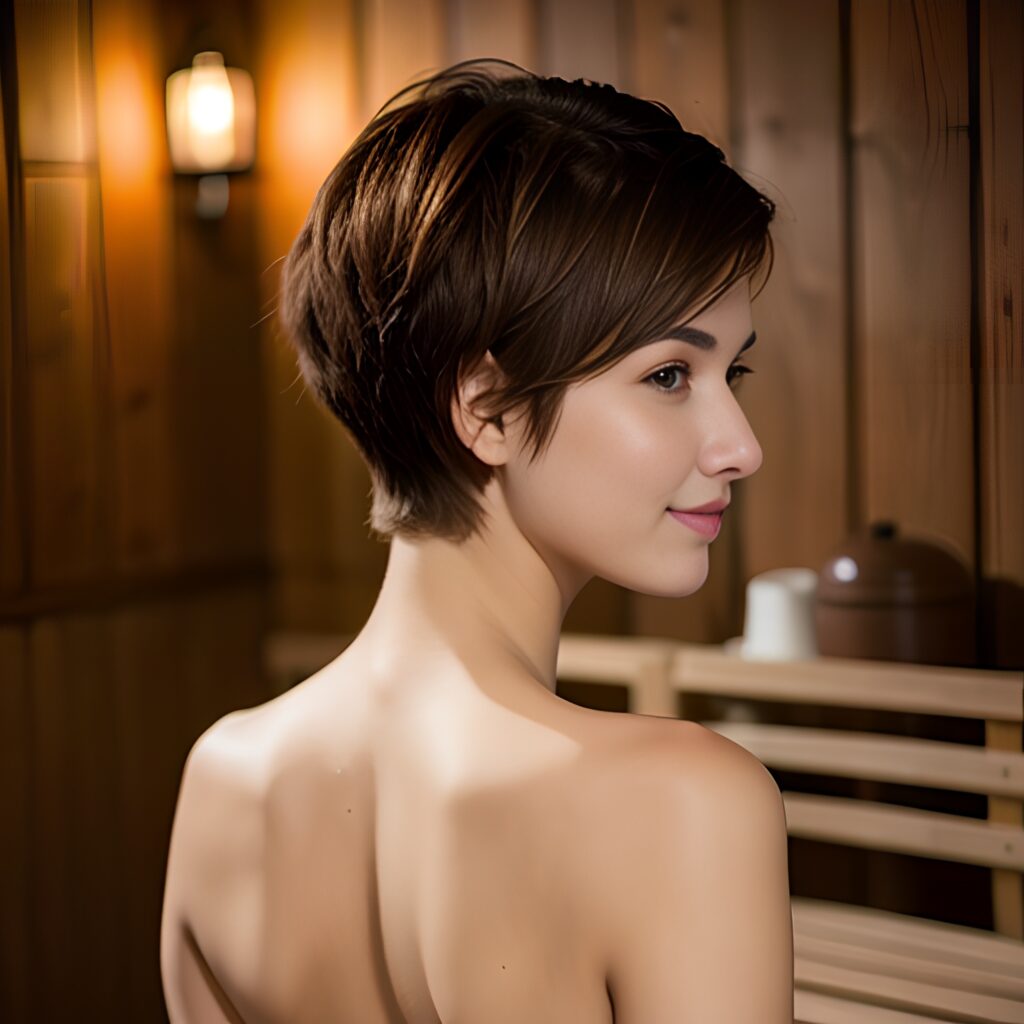 pixie haircut sauna back 