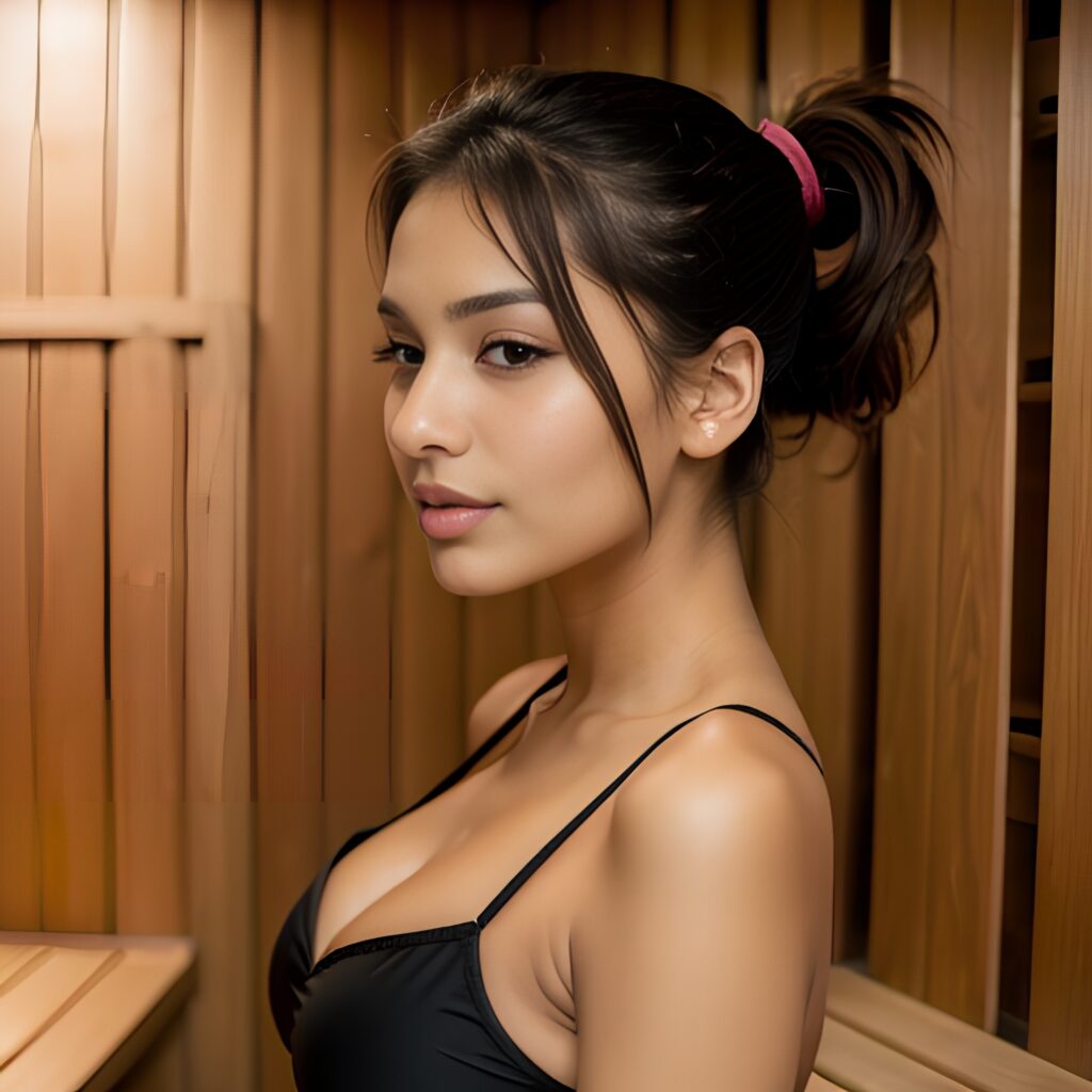 side cleavage ponytail haircut sauna 