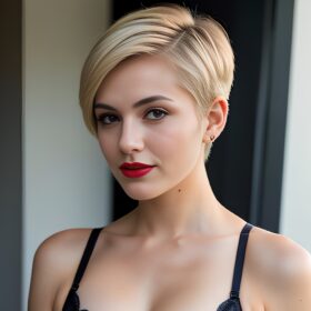 bra short hair lipstick pixie haircut