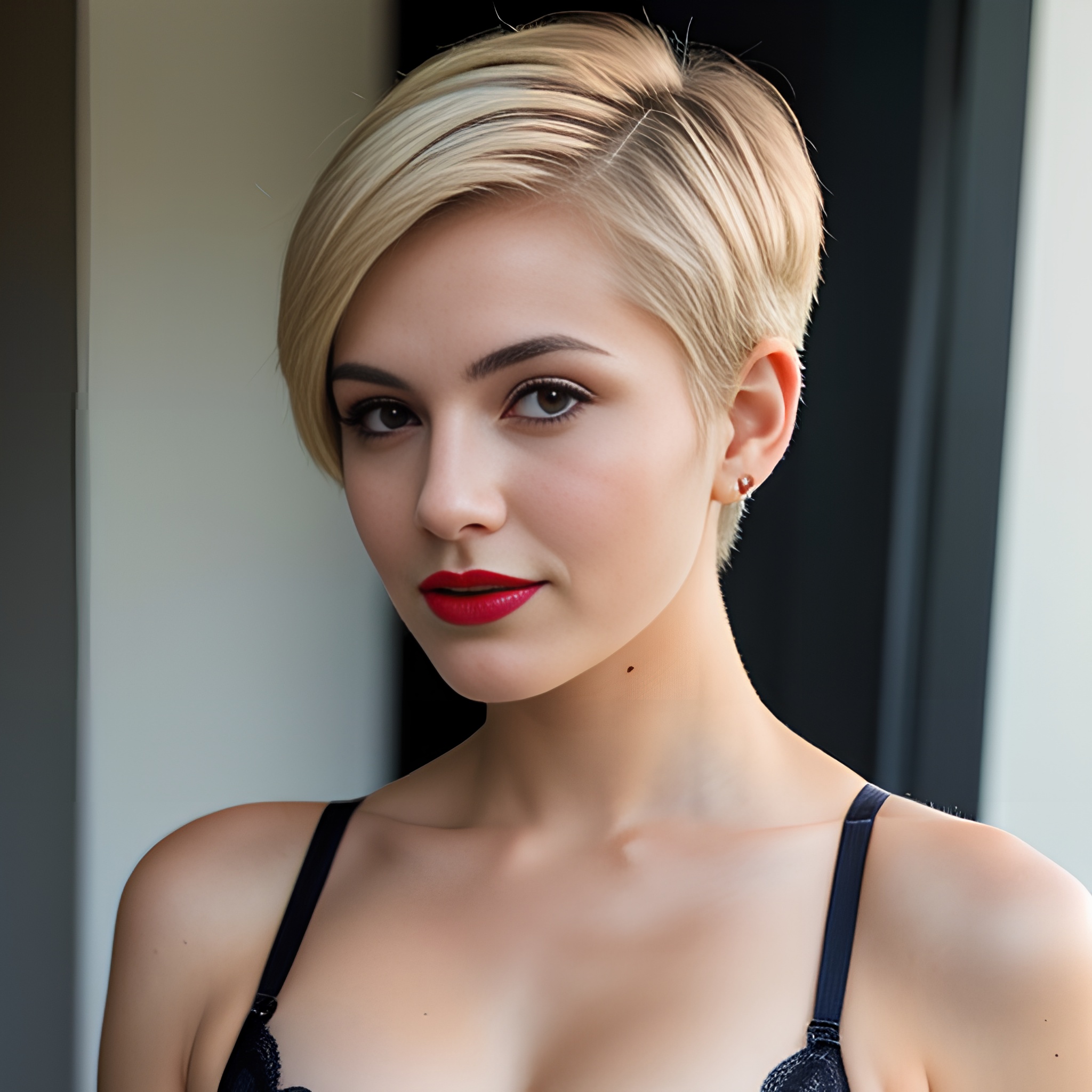 bra short hair lipstick pixie haircut 