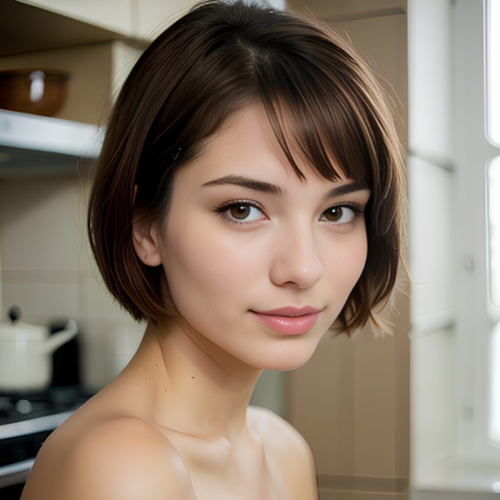 close blowjob pixie haircut kitchen 