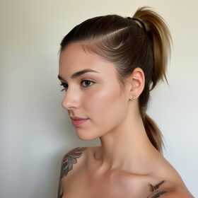 ponytail haircut front tattoo