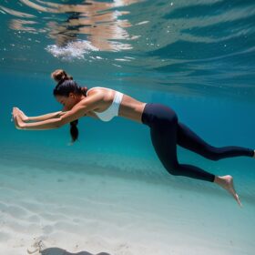 underwater ponytail haircut dark skin yoga pants