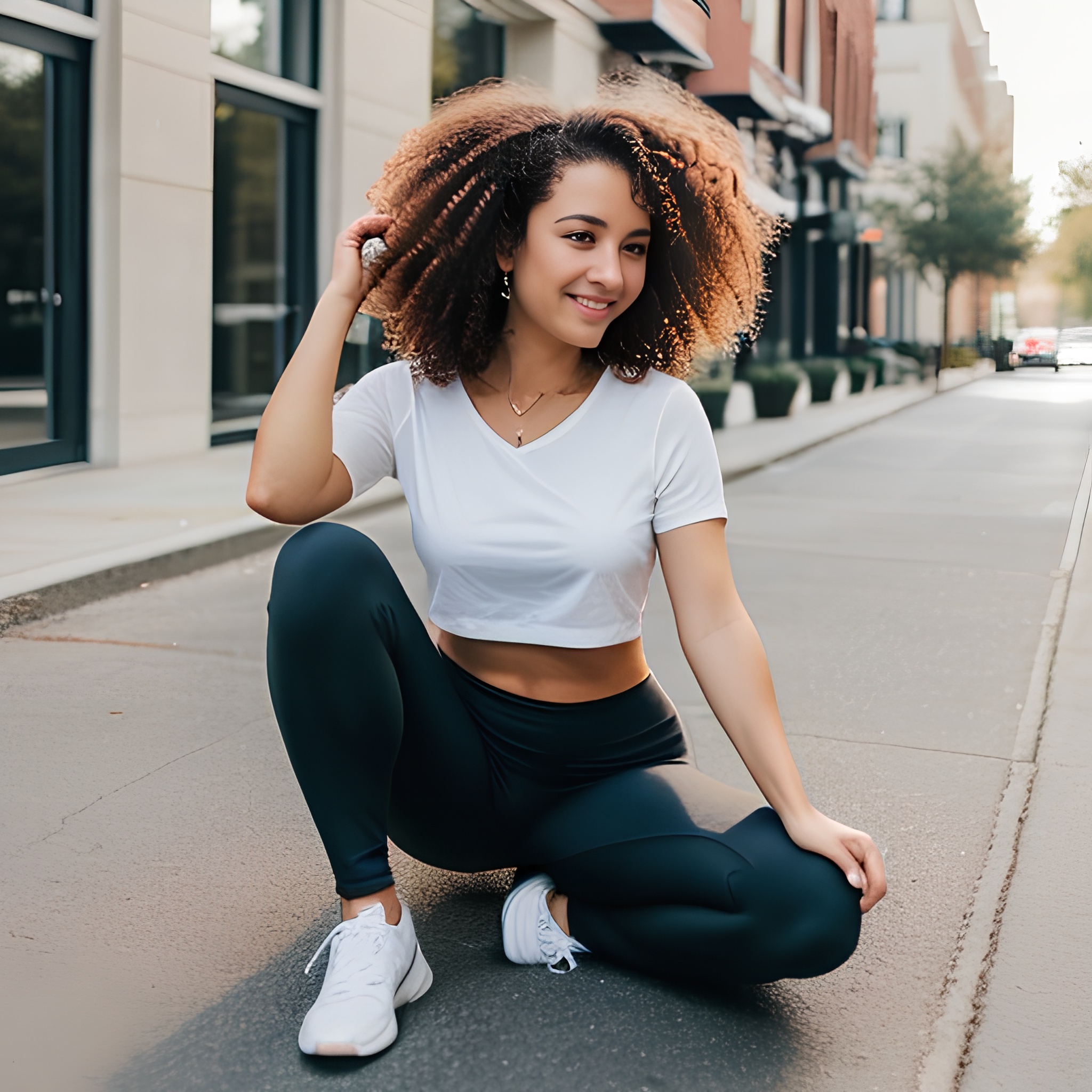 yoga pants curly hair 