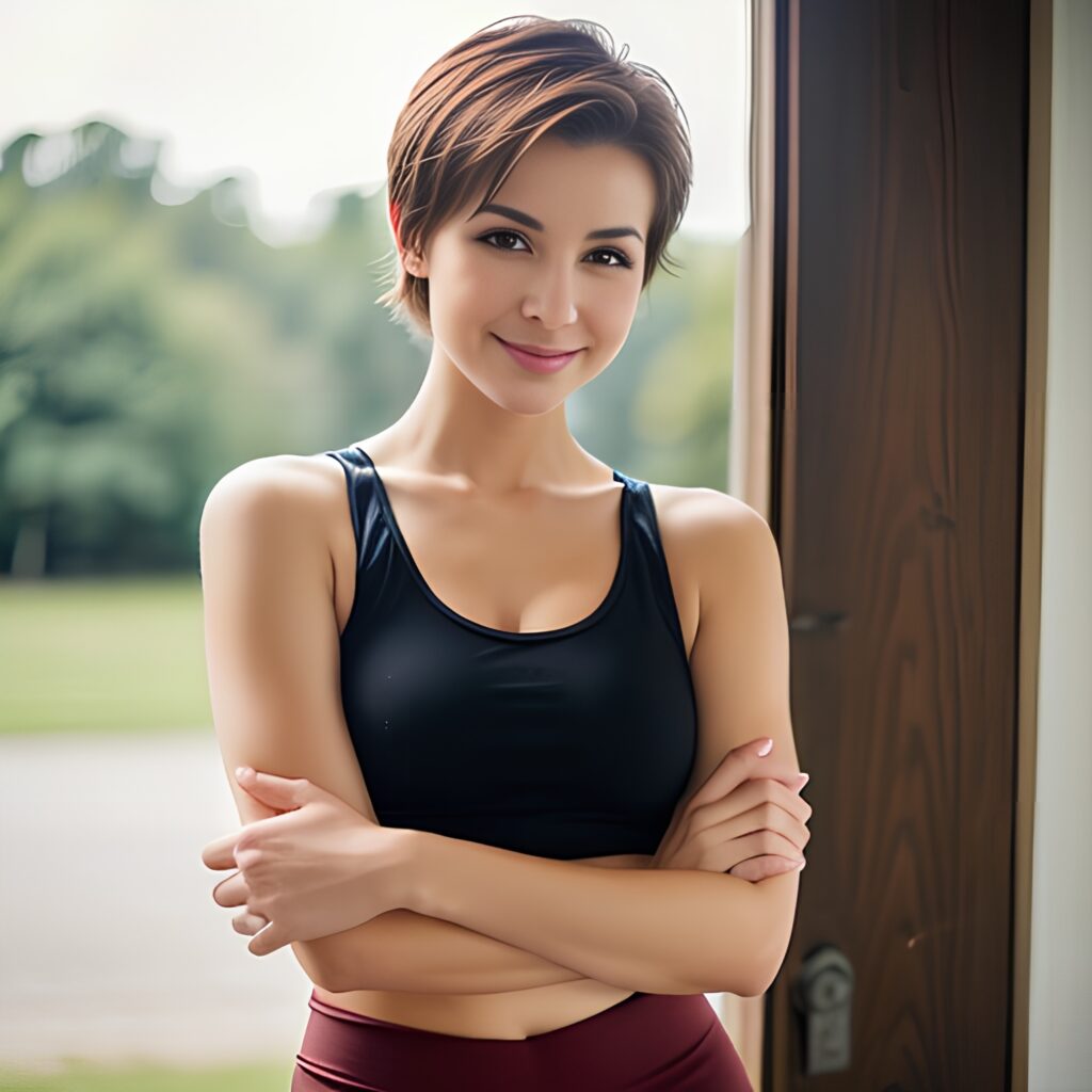 yoga pants filipina pixie haircut 